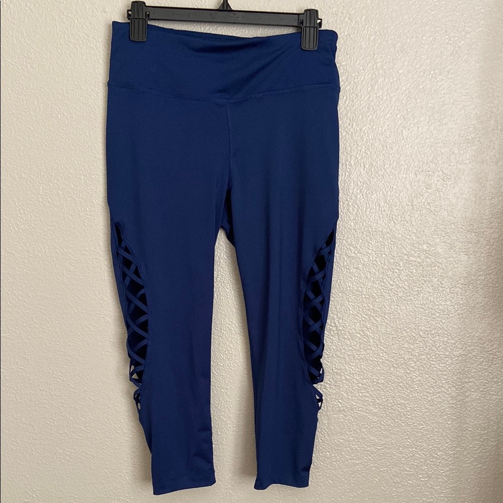 Blue Leggings with Lattice Detail